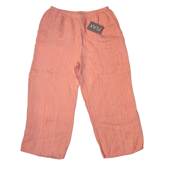 NWT Flax Floods Linen Vintage Elastic Waist High Rise Pull On Wide Leg Pants - Picture 2 of 15
